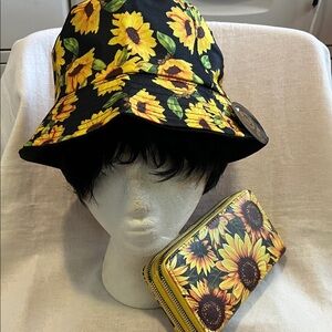 Sunflower Print Bucket Hat and Wallet Bundle